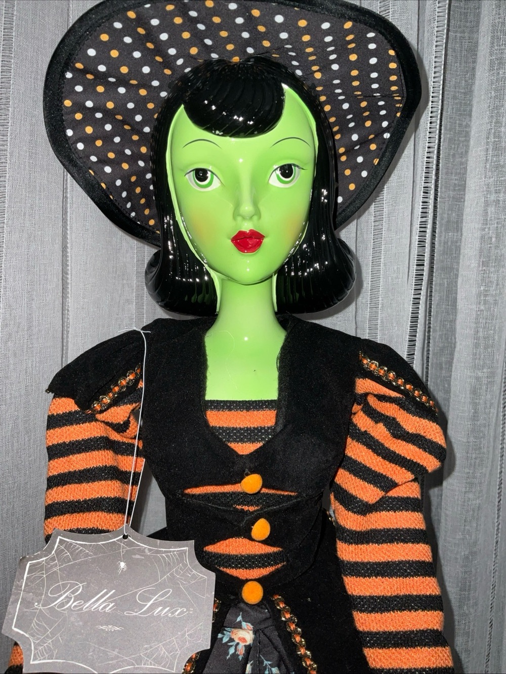 BELLA LUX 36” HALLOWEEN GREEN WITCH FABRIC DRESS AND HAT NWT